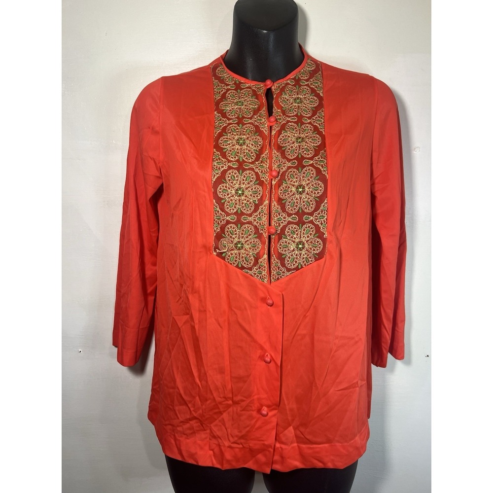 Vtg 70s 60s Asian Motif Night Robe Lingerie- Gosard Artemis Top Petite 0 Few Err